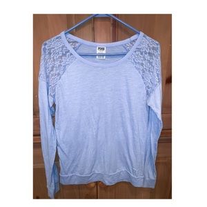 PINK Long Sleeve Purple Lace Shoulder Shirt